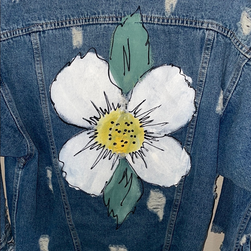 Painted Floral distressed Jean Jacket